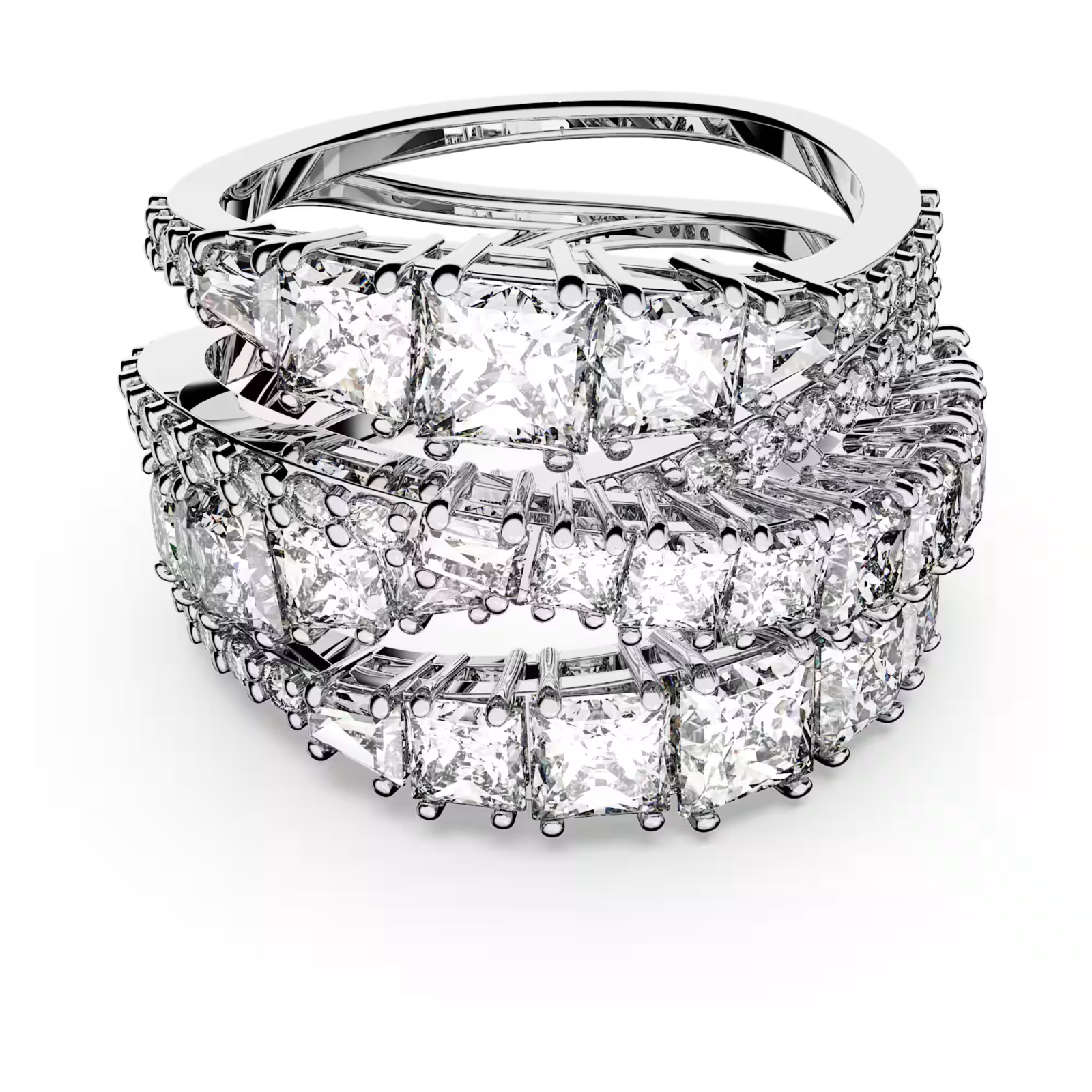 Swarovski Hyperbola ring Mixed cuts, White, Rhodium plated Swarovski Hyperbola ring Mixed cuts, White, Rhodium plated