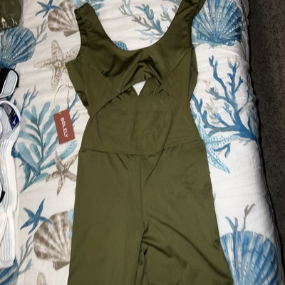 Women s Solely Green Sleeveless Shorts Bodysuit Size Large