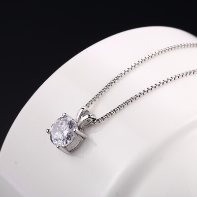 14k White Gold Over 2 Ct Round Cut Topaz Solitaire Pendant Necklace