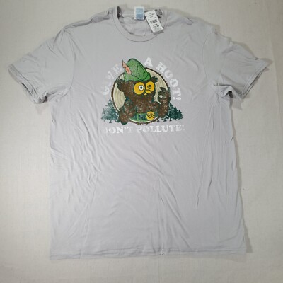 Woodsy The Owl Give A Hoot Don't Pollute Silver Distressed Look Large T-shirt