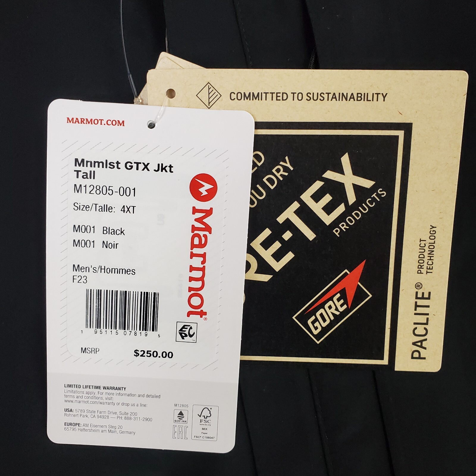 Pre-owned Marmot Gore Tex $250 Mens Size 4xlt Waterproof Hooded Jacket Black Full Zip