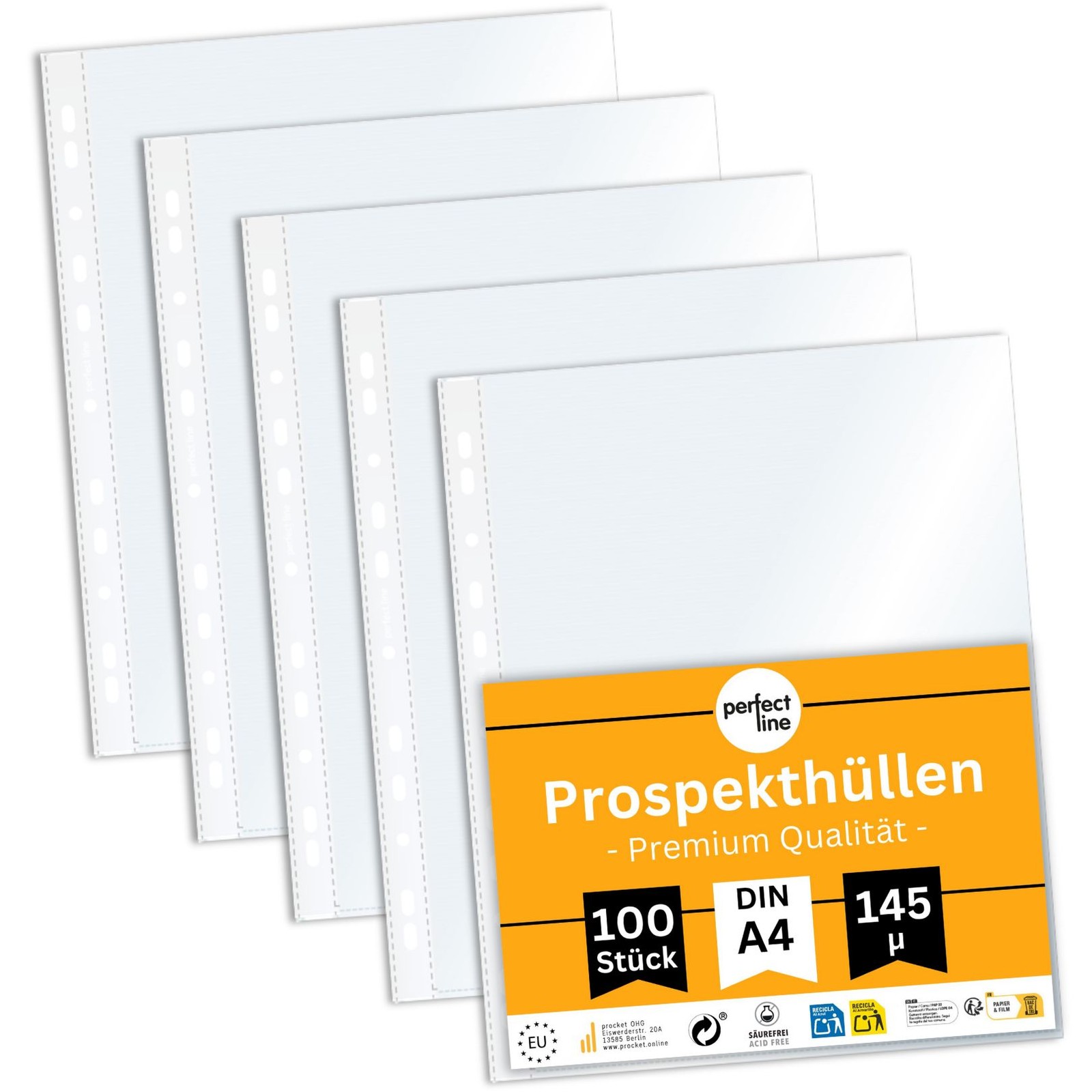 perfect line 100 Prospekthüllen A4 145µ extra stark glasklar Sammelhülle NEU OVP