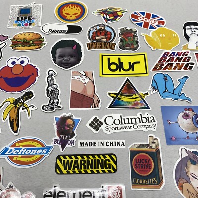 35 Piece Random Retro 90s Themed Sticker Lot- Blur Element Rubix Cube Elmo Darb