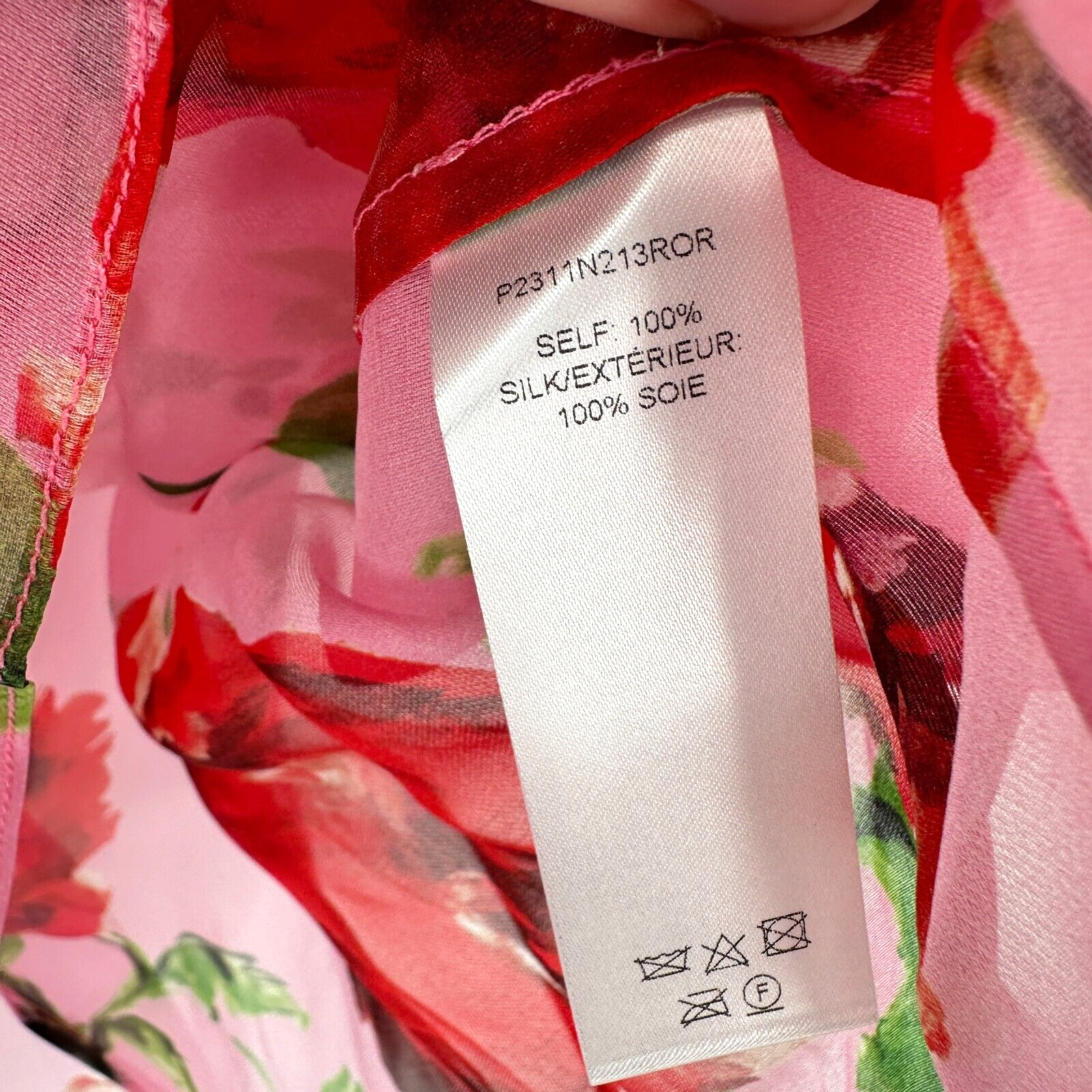 CAROLINA HERRERA CAROLINA HERRERA WOMEN'S SILK ORGANZA RUFFLED PINK FLORAL BLOUSE SZ 10 TOP