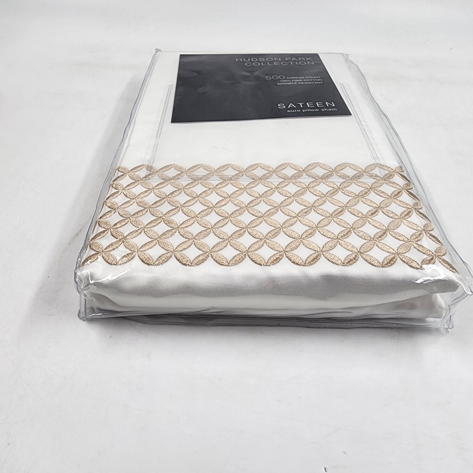 Hudson Park Collection 500TC Embroidered Geo Euro Pillow Sham 26in x 26in Sand - Picture 7 of 16
