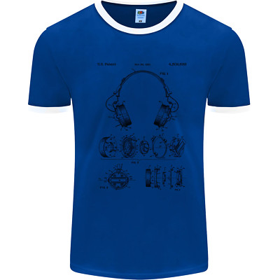 Headphones Patent Blueprint Dance Music DJ Mens Ringer T-Shirt