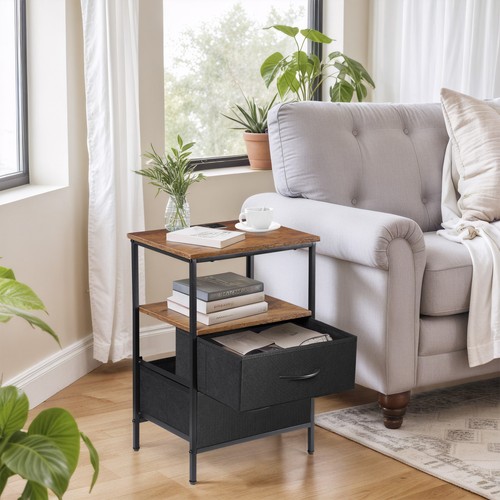 Set of 2 Nightstand Bedside Table 2 Drawers with Charging Station and USB Ports