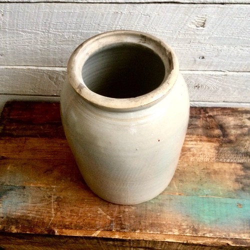 Stoneware beige crock - farmhouse decor - primitive - 1800s - rustic  - glazed -