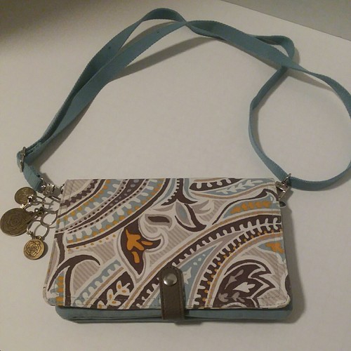 Thirty One Double Up Crossbody Bag Purse Blue Paisley With 6 Charms