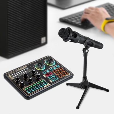 SK600 Voice Changer Sound Card+Podcast Condenser Microphone&Stand for Recording
