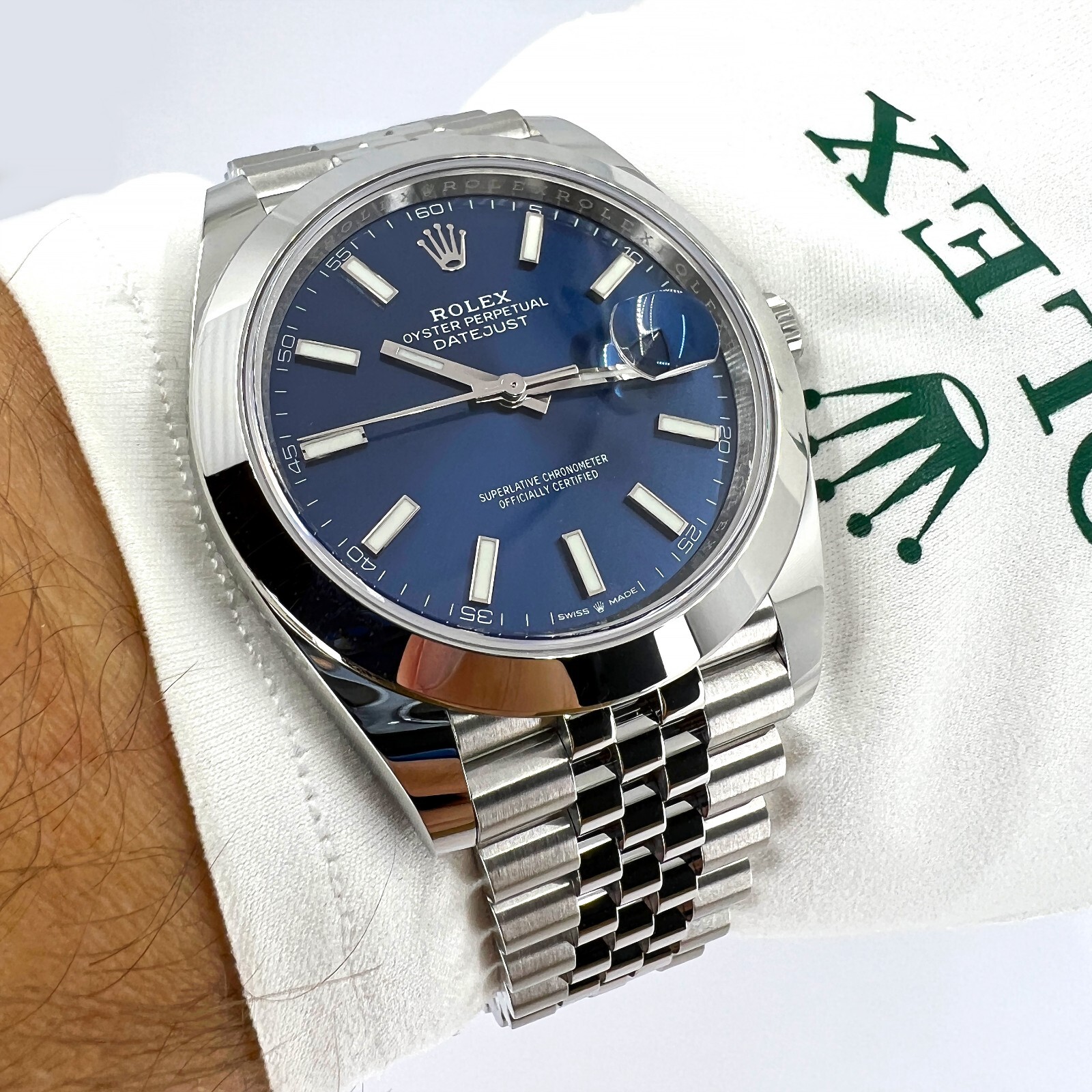 Pre-owned Rolex Datejust 41, Blue Stick, Jubilee, Ref 126300-0002, Unworn, Complete 2023+