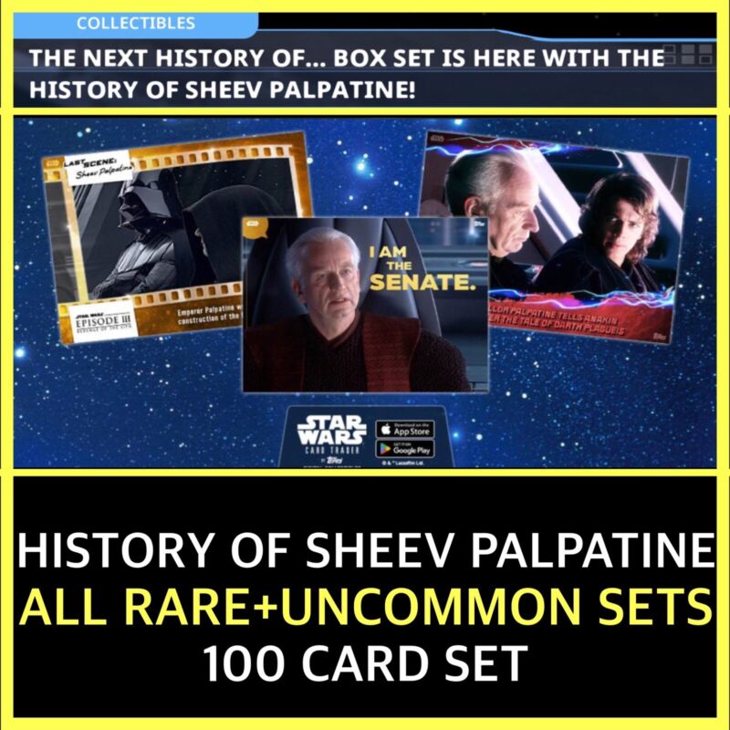 History Of Sheev Palpatine-Rare+Unc 100 Card Set-Topps Star Wars Card Trader