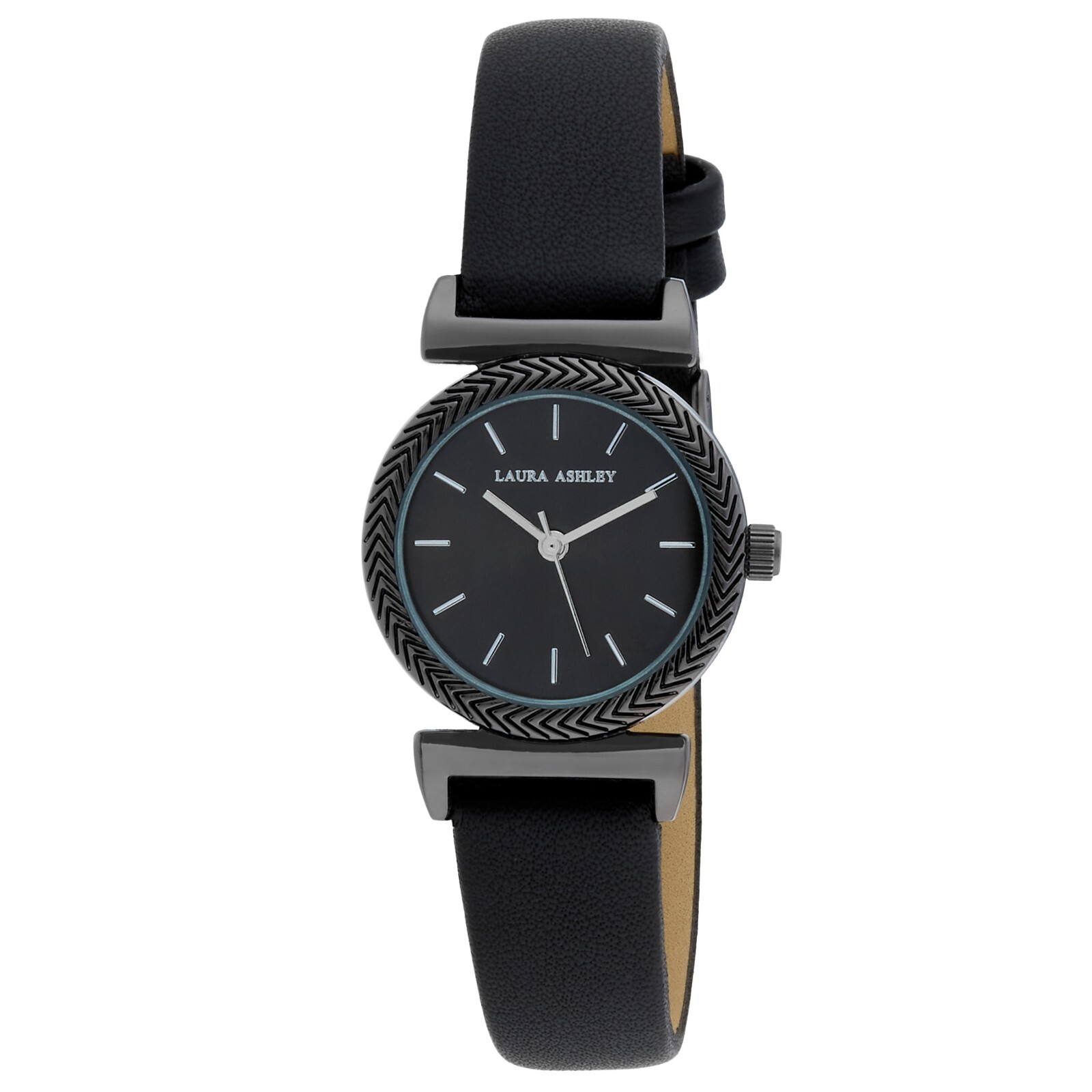 Pre-owned Laura Ashley Women's 27mm T Bar Fluted Bezel Vegan Leather Strap Watch (la2101) In Black