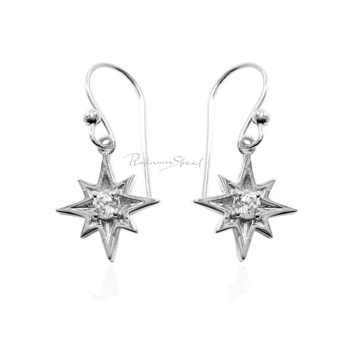 950 Platinum 0.15 Ct. Genuine Diamond Starburst Hook Earrings  Fine Jewelry