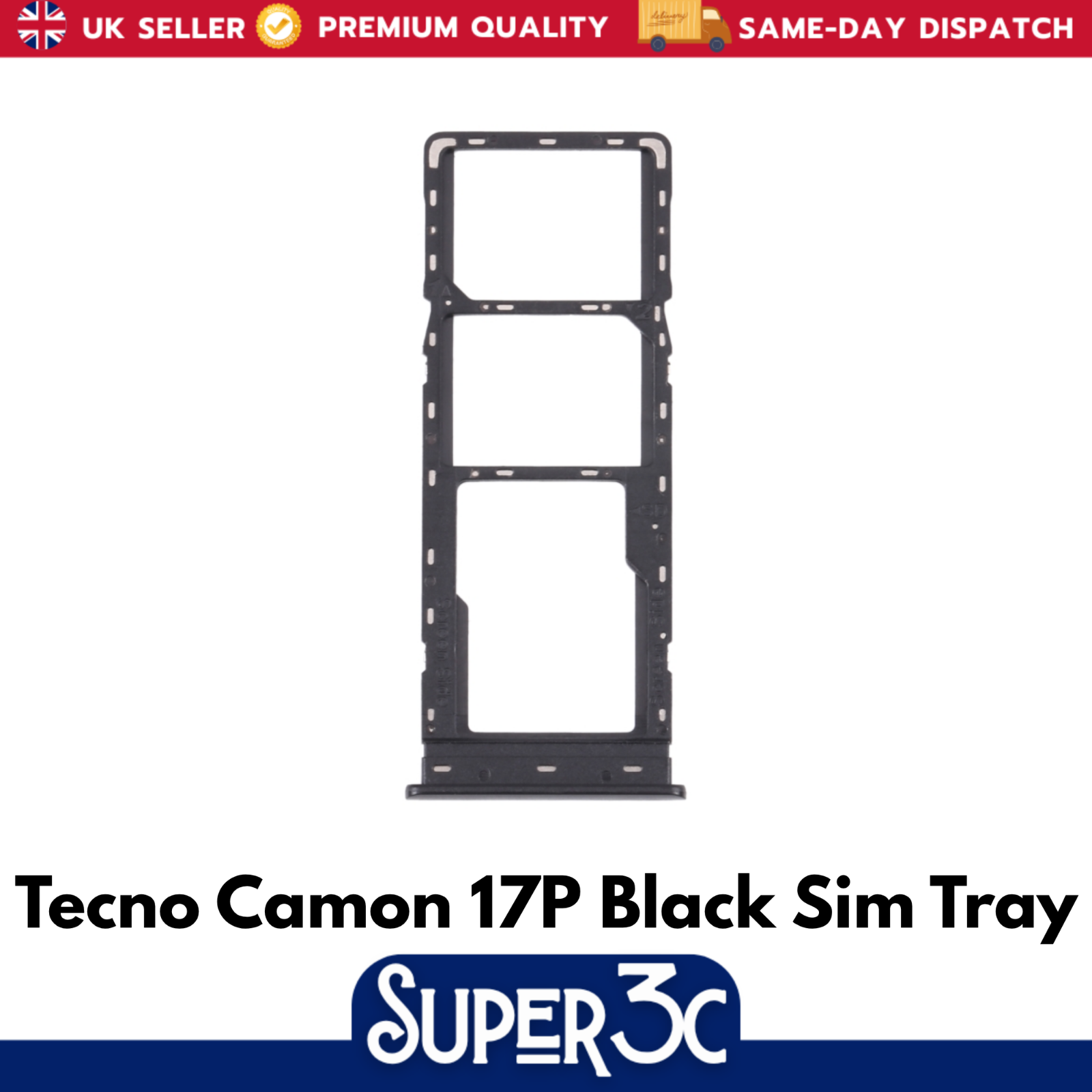 For Tecno Camon 17P Replacement Sim Tray Holder Slot ( Black ) - UK Seller