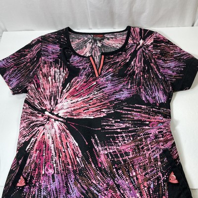 ecko Red Women s Small Scrub Top Black Pink Purple Fireworks 100% Cotton Used