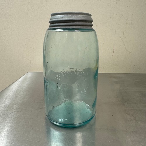WHITNEY Mason Pat'd 1858 Aqua Fruit Jar w/ Zinc Lid 7