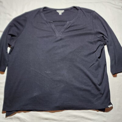 Orvis Classic Collection Top Womens XXL Black 3/4 Sleeve V Neck 100% Pima Cotton