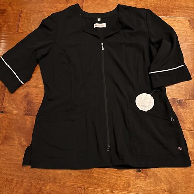 White Cross Marvella 2814 Women's Lab Coat w/ 2 Way Zipper 3/4 Sleeve Black XL