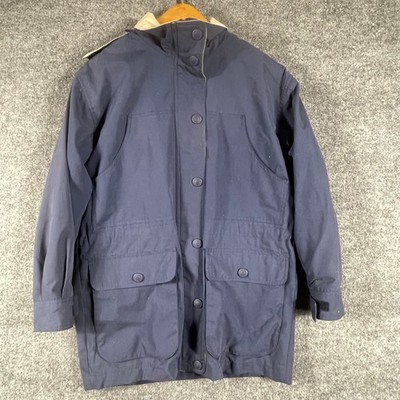 St Johns Bay Jacket Womens XS Blue Hooded Utility Barn Chore Coat Oversized