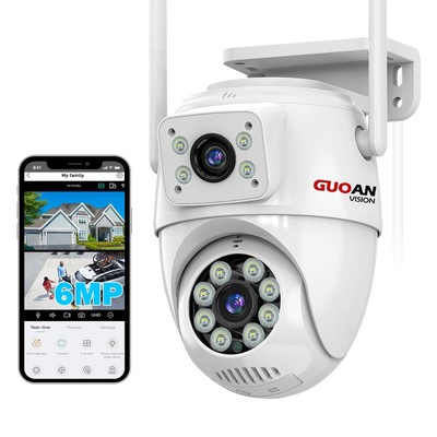 【Dual Lens Linkage】 6MP Outdoor, WiFi ,Outdoor Wireless,360°View,IP66 Waterpr...