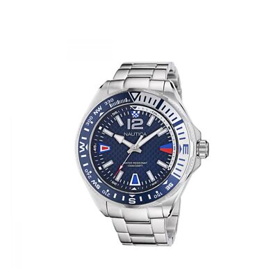 Pre-owned Nautica Watch  Napcwf301 Clearwater Beach Man 48mm Stainless Steel