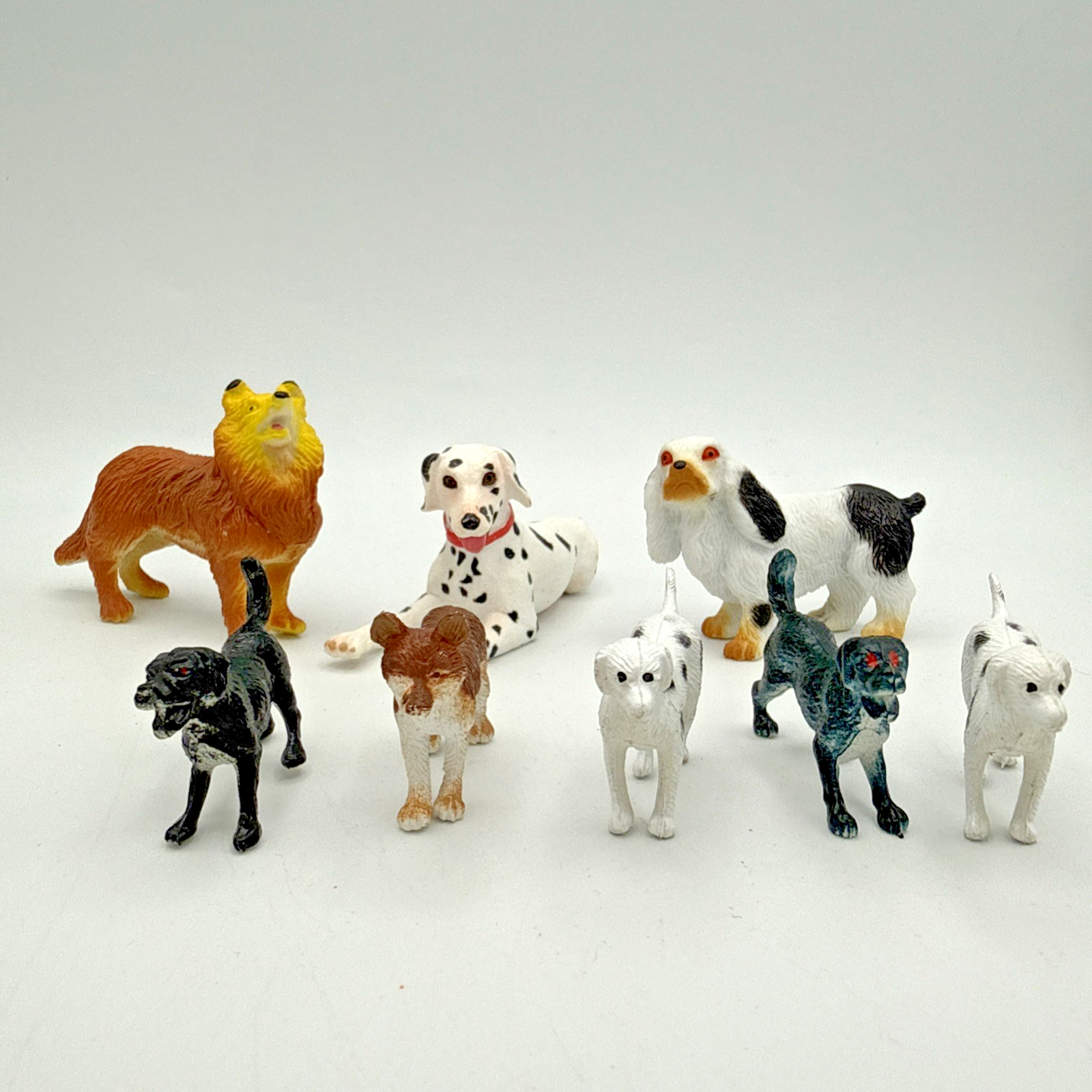 Dog Figures Lot of 8 Plastic Miniature Dogs Collie Dalmatian Basset Hound