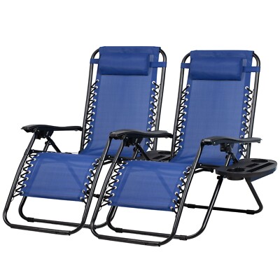 Reclining Zero-Gravity Outside Lounge Chair with Cup Holder, Set of 2,