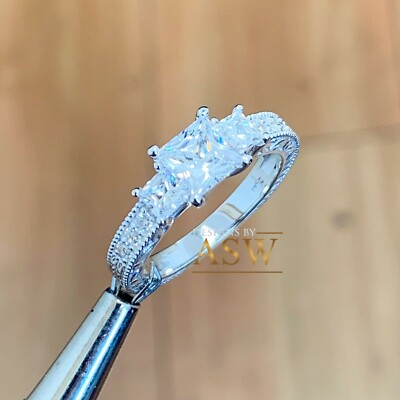 Pre-owned Halo 14k White Gold Round Cut Diamond Engagement Ring  Bridal Three Stone 1.60ctw