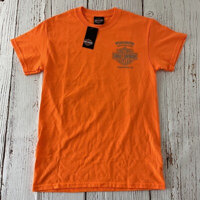 NEW Harley Davidson Wisconsin Short Sleeve T Shirt Men's Small Safety Orange