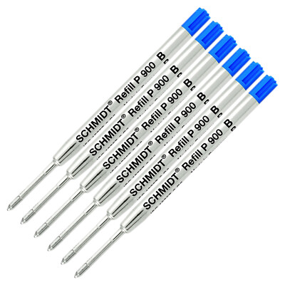 6 X - Schmidt P900 B Parker Style Ballpoint Pen Refill - Blue, Broad Point Tip
