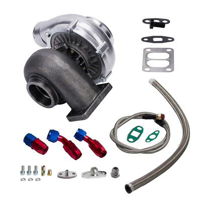 Universal T70 T3 flange .70 A/R oil Cooled Turbo Charger 500BHP + Oil Line Kit