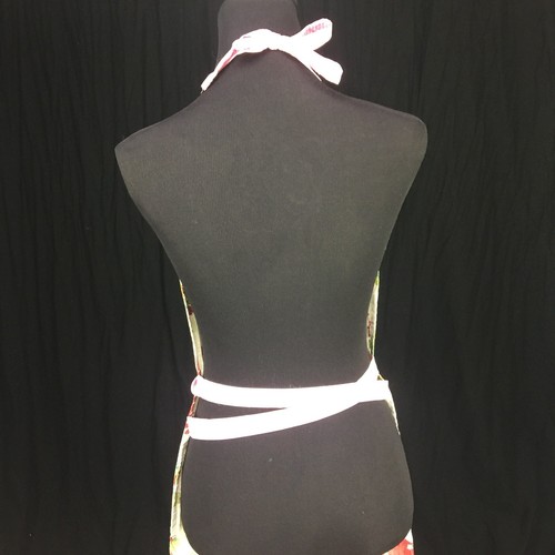 Vtg Handmade PeekaBoo Apron Red Green Floral Linen Dish Towel Gingham Ribbon