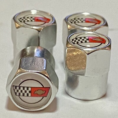 CORVETTE C4 valve stem caps for wheels 84-96 with 4 chrome stem sleeves 8pc, set