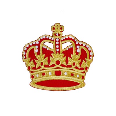 Royal Crown Embroidered Iron-On Patch   Red and Gold Regal Exclusive Design