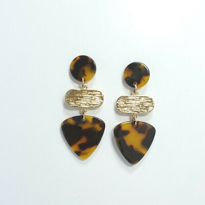 E0214 Brown Tone Acrylic Arrow Spearhead Triangle Drop Dangle Post Earrings