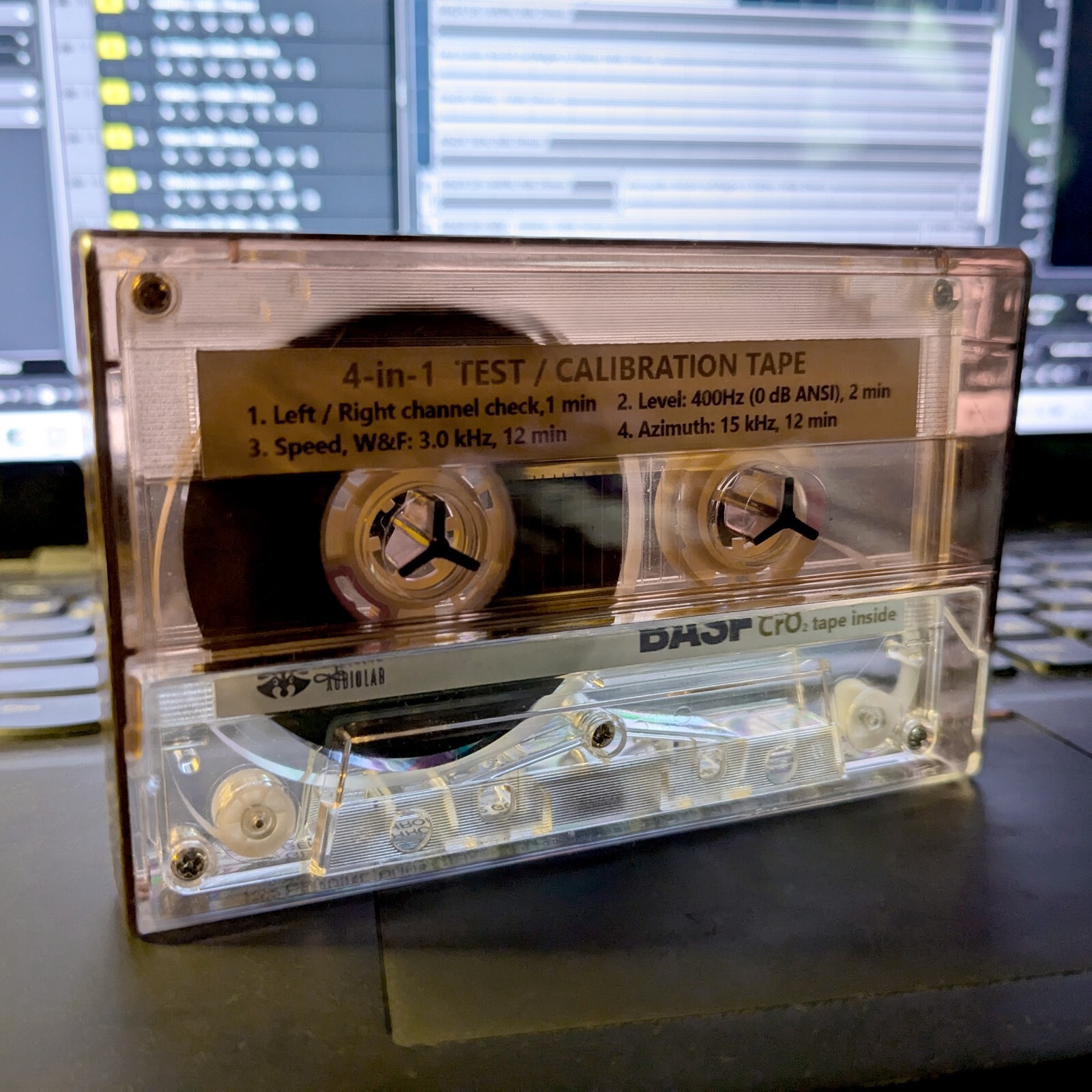 4-in-1 BASF Chromdioxid Calibration cassette tape Type II: L/R+400Hz+3kHz+15kHz