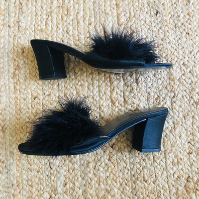 kitten heel marabou slippers