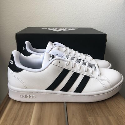 Adidas Grand Court White Black Sneakers Classic Cloudfoam Shoes Mens Size 9.5