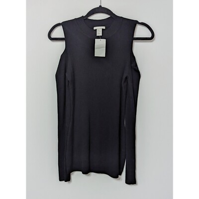 H&M Black Ribbed Open Shoulder Top Size M