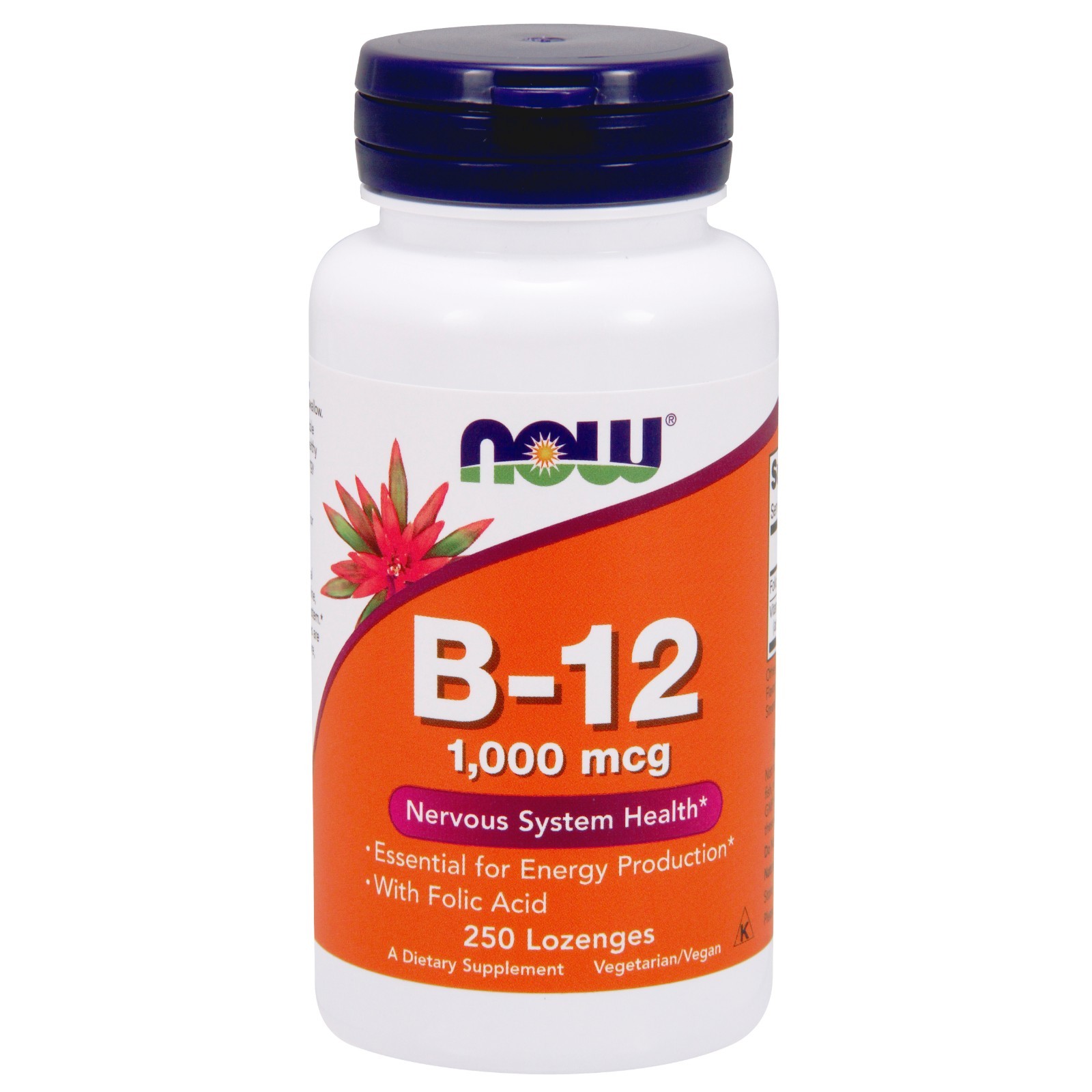 NOW Foods Витамин B-12 (1000 мкг) с фолиевой кислотой, жевательные, 250 пастилок