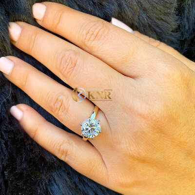 Pre-owned Knr 14k Solid Yellow Gold Round Cut Moissanite Engagement Ring Solitaire Prong 3.00 In White