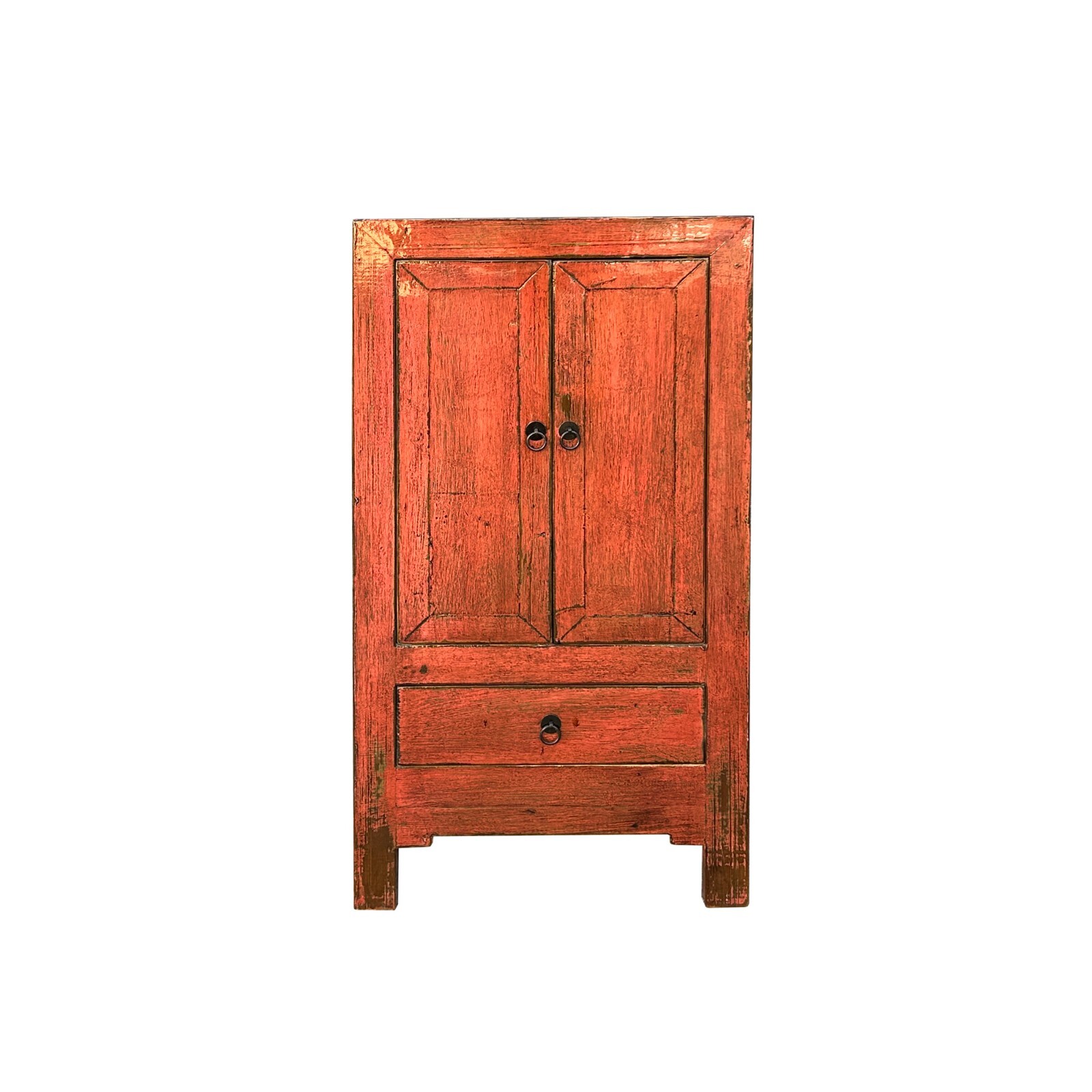 Distressed Coral Pink Orange Color Slim End Table Nightstand Cabinet ws4348S Distressed Coral Pink Orange Color Slim End Table Nightstand Cabinet ws4348S