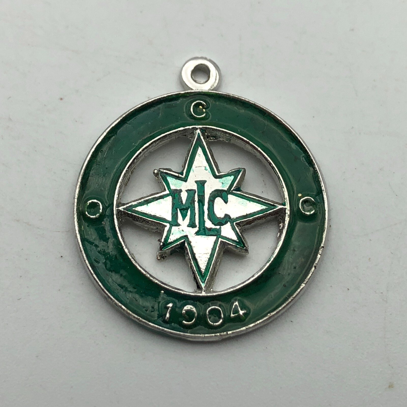 Vtg MLC Methodist Ladies 1904 College Medal FOB Pendant Award Green Enamel M7