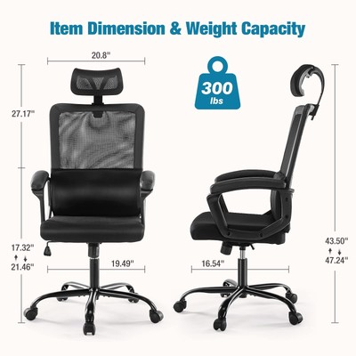 Ergonomic High Back Office Chair – Breathable Mesh Office Chair with Adjustab...