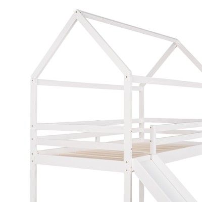 Twin Size Bed Frame Wood Loft Bed House Bed with Slide White for Bedroom White