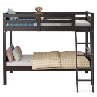 Costway Twin Over Twin Bunk Bed Espresso Convertible 2 Individual Beds Wooden