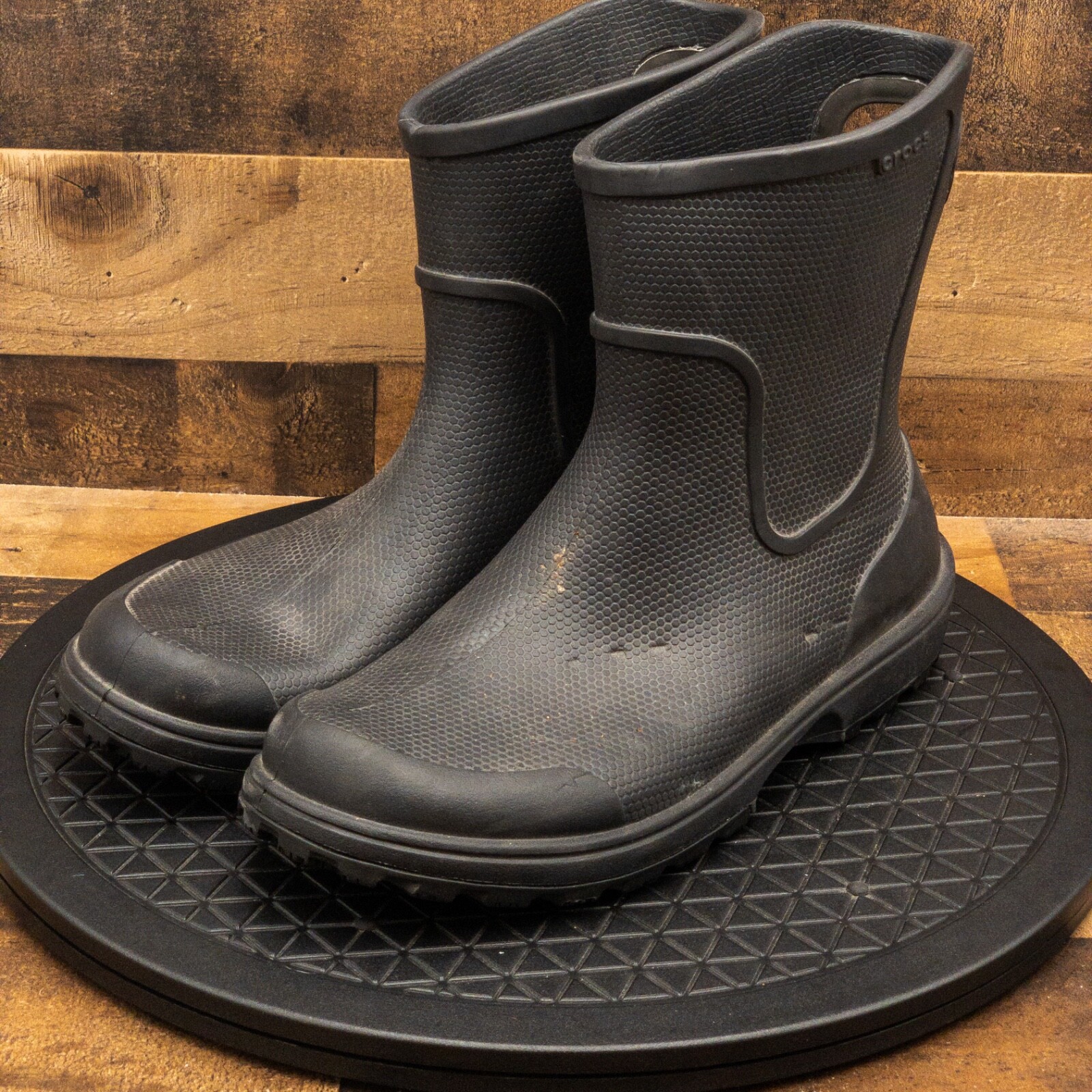 Black Rubber Pull On Casual Outdoor Weather Shoes Size 9