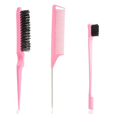 Edge Brush Slick Back Hair Brush Rat Tail Comb Set for Parting Hair Edge Control