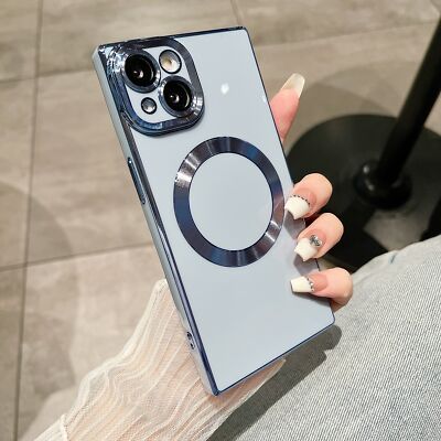 For iPhone 16 Pro Max 15 14 13 12 11 Mag Safe Magnetic Square Plating Phone Case
